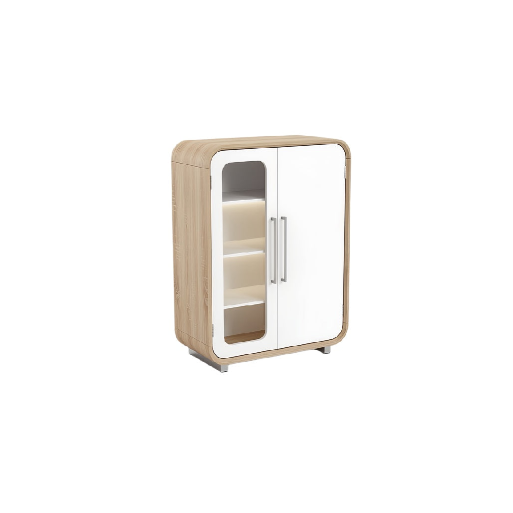 Modern Wooden Storage Cabinet with Glass Doors and Shelves