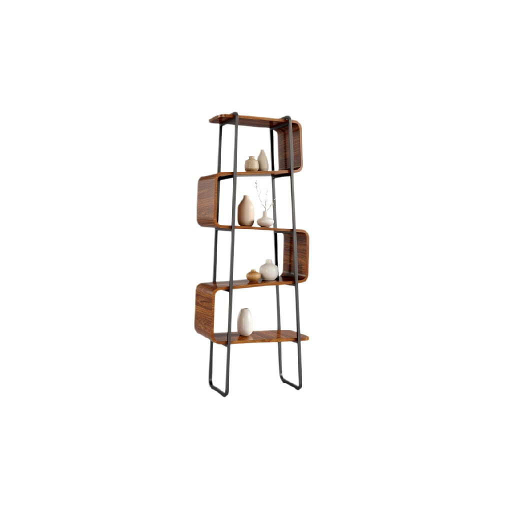 Modern Wooden Open Shelf Unit with Metal Frame