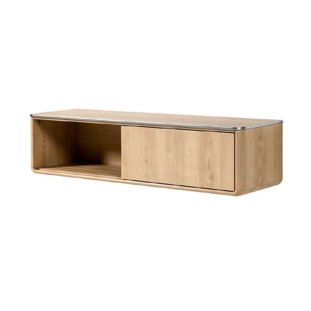 Wall-Mounted Bamboo Storage Shelf with Open and Closed Compartments