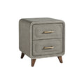 Modern Gray Nightstand with Two Drawers and Wooden Legs