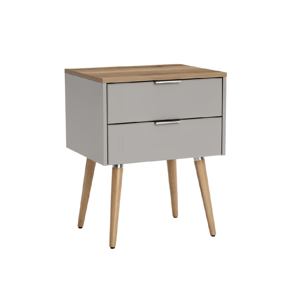 Modern Two-Drawer Nightstand with Wood Top and Legs